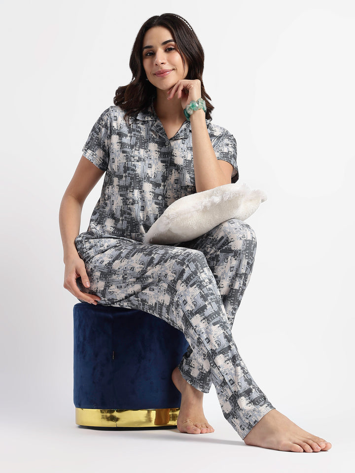 Urban Grey Gloss Malai Night Suits For Girls And Women