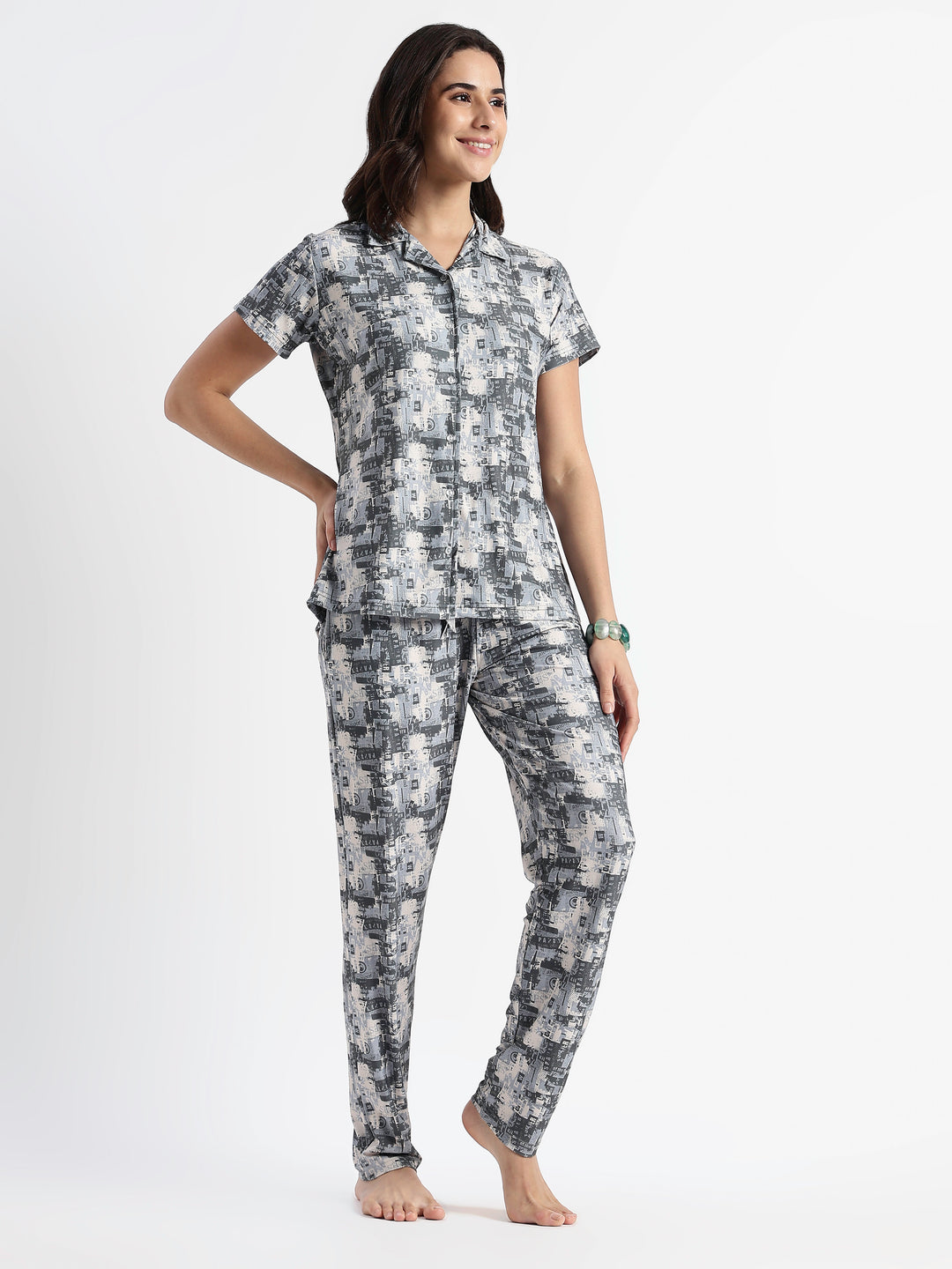 Urban Grey Gloss Malai Night Suits For Girls And Women