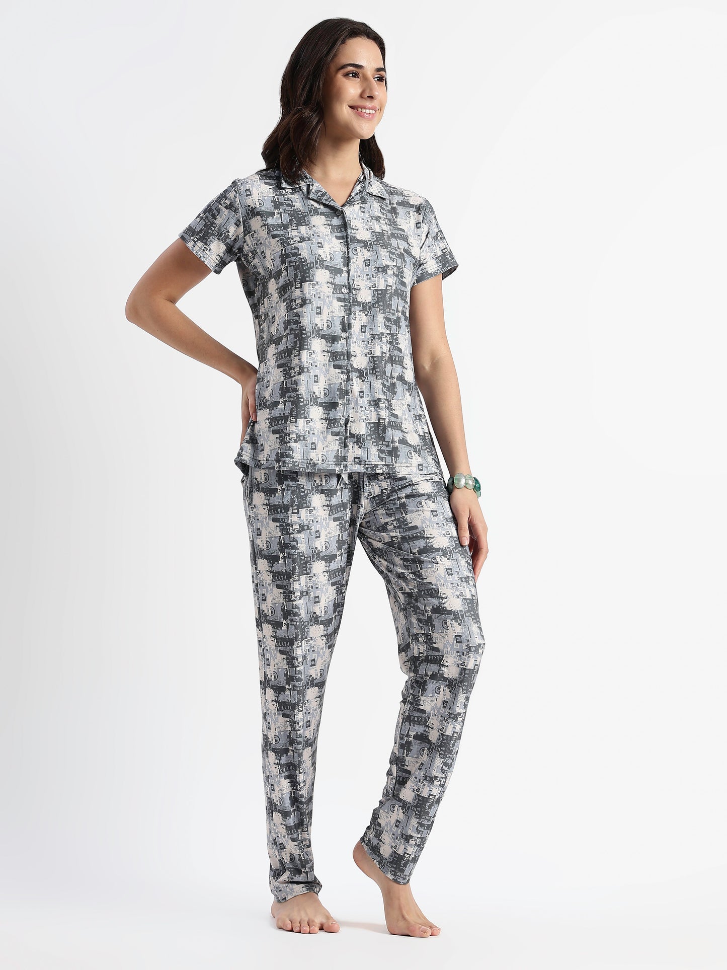 Urban Grey Gloss Malai Night Suits For Girls And Women