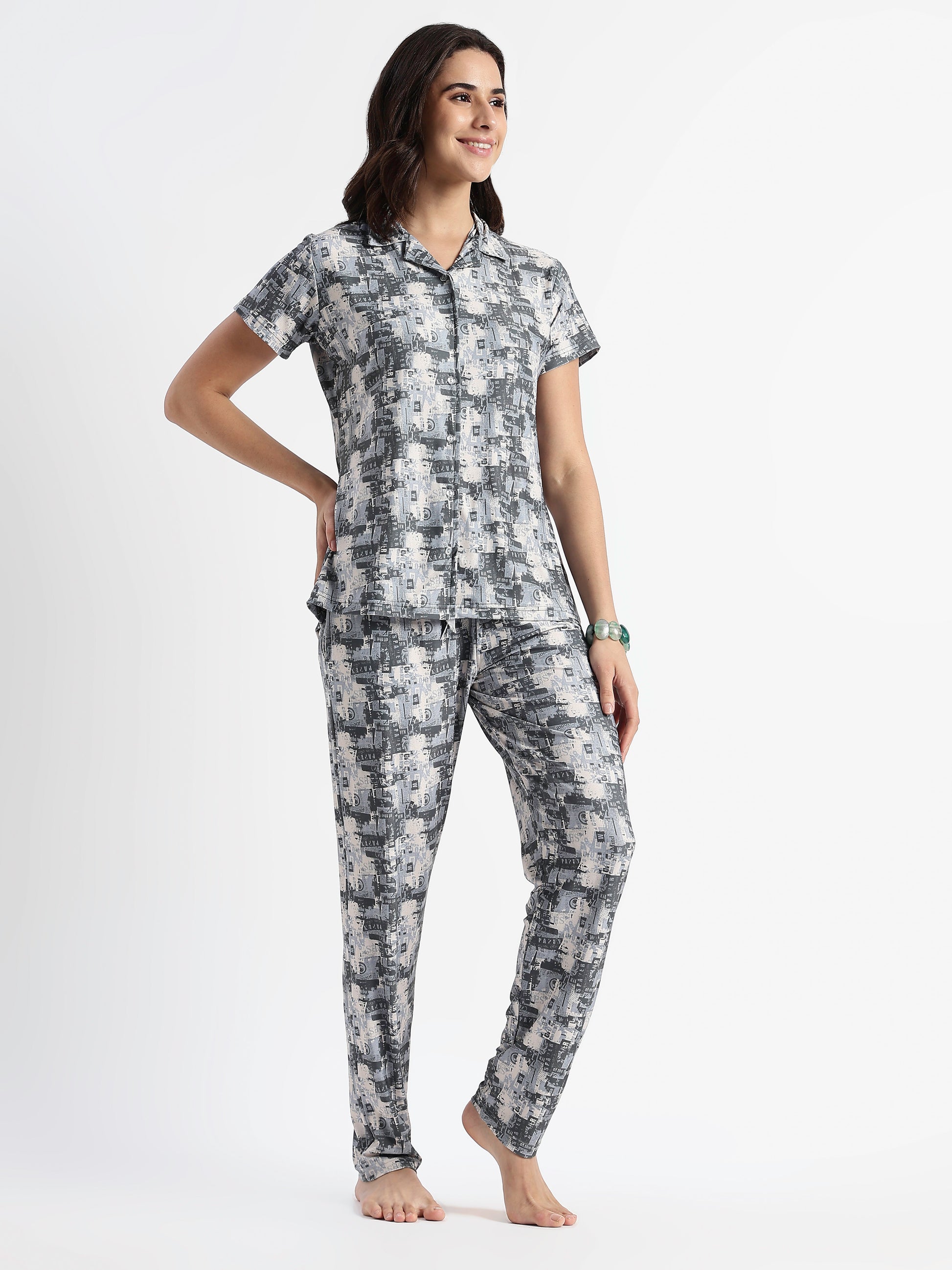 Urban Grey Gloss Malai Night Suits For Girls And Women