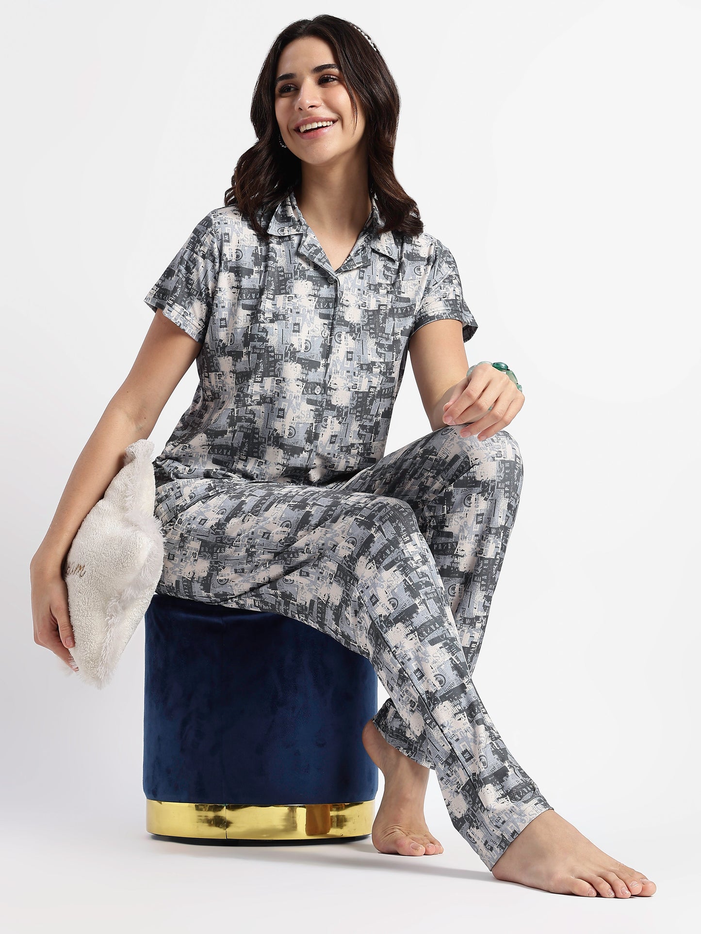 Urban Grey Gloss Malai Night Suits For Girls And Women