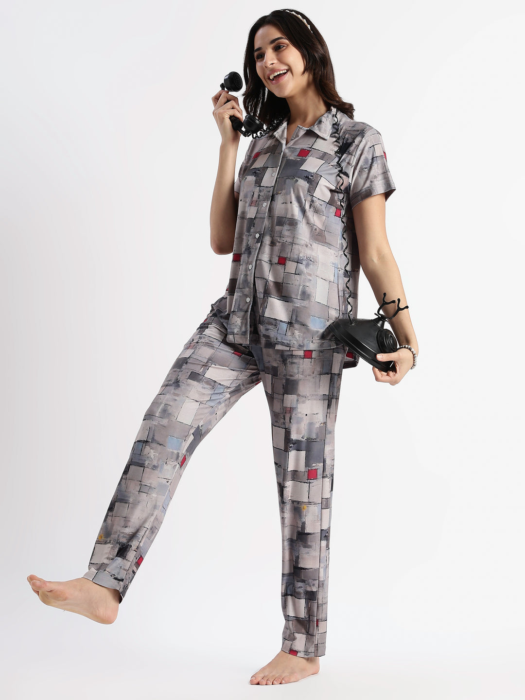 Whispery grey gloss malai branded womens pajama set
