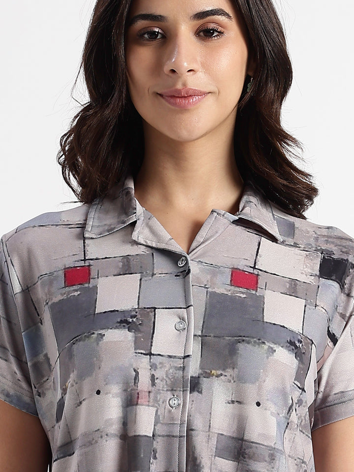 Whispery grey gloss malai branded womens pajama set