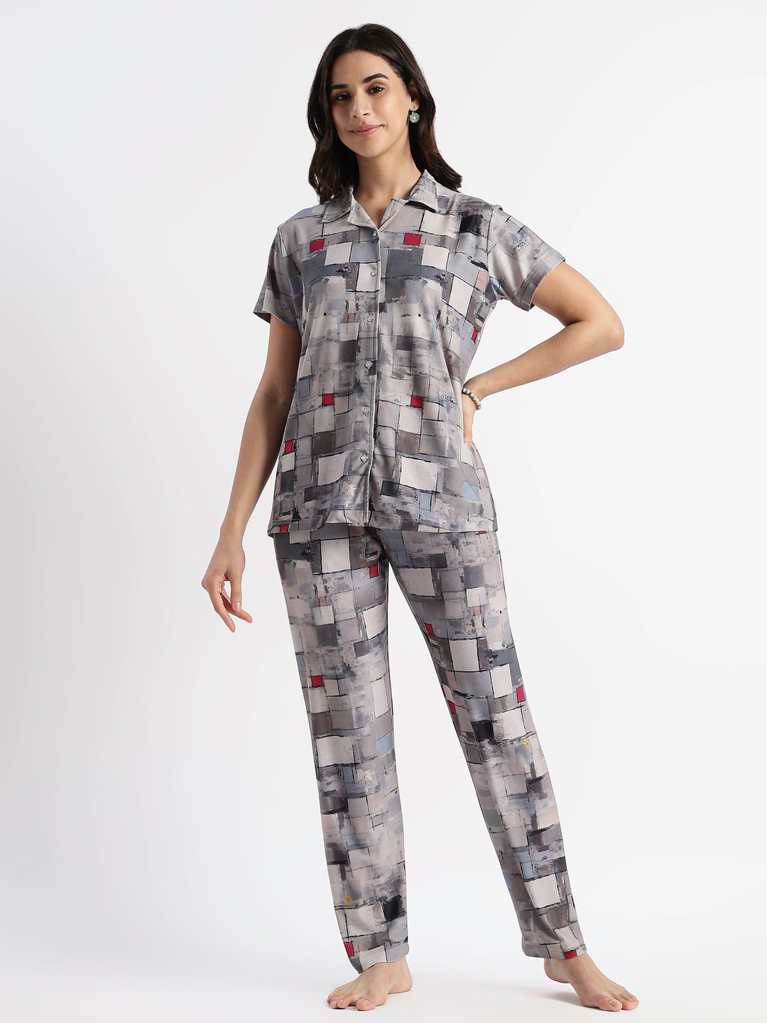Whispery grey gloss malai branded womens pajama set