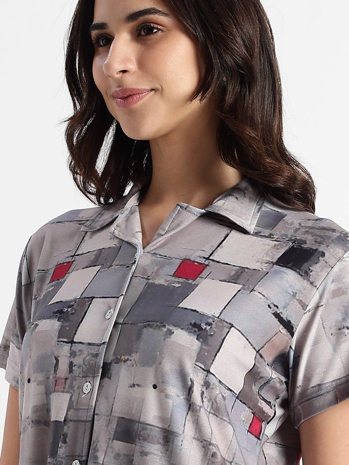 Whispery grey gloss malai branded womens pajama set