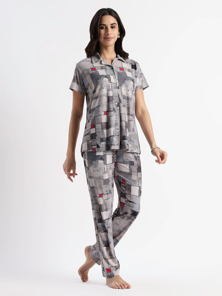 Whispery grey gloss malai branded womens pajama set