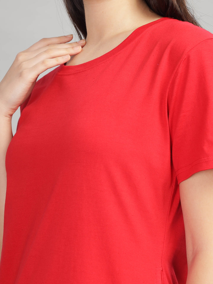 Red cotton long T-shirt for women for gym and yoga wear