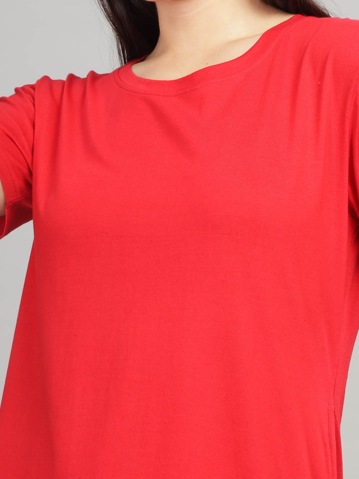 Red cotton long T-shirt for women for gym and yoga wear
