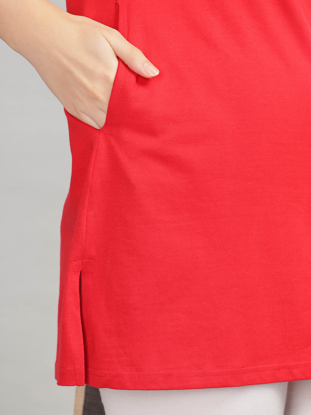 Red cotton long T-shirt for women for gym and yoga wear