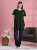 Hip Length Green Cotton Gym Long T-Shirt for Women with Pockets