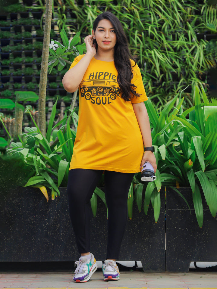Mustard yellow printed comfortable yoga dress For women