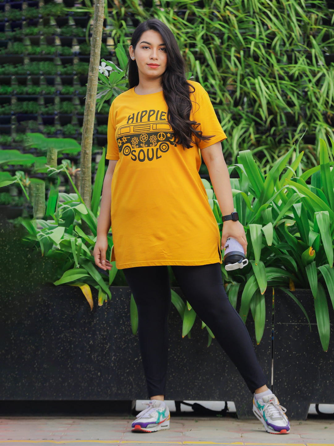 Mustard yellow printed comfortable yoga dress For women