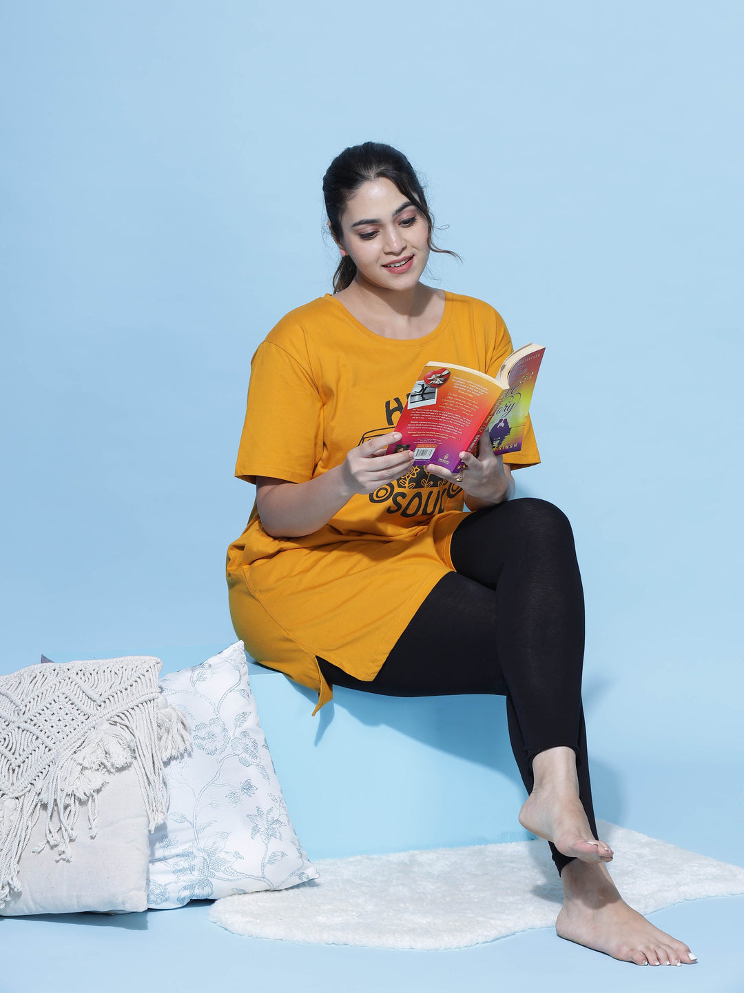 Mustard yellow printed comfortable yoga dress For women