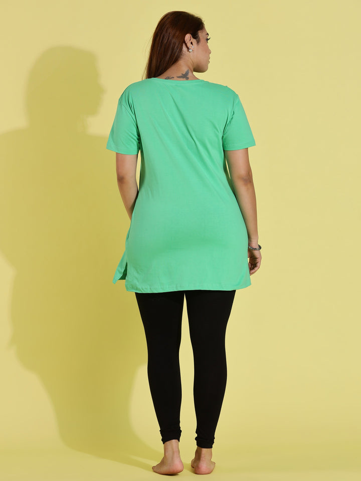 Comfortable pista green oversized long t-shirt for women