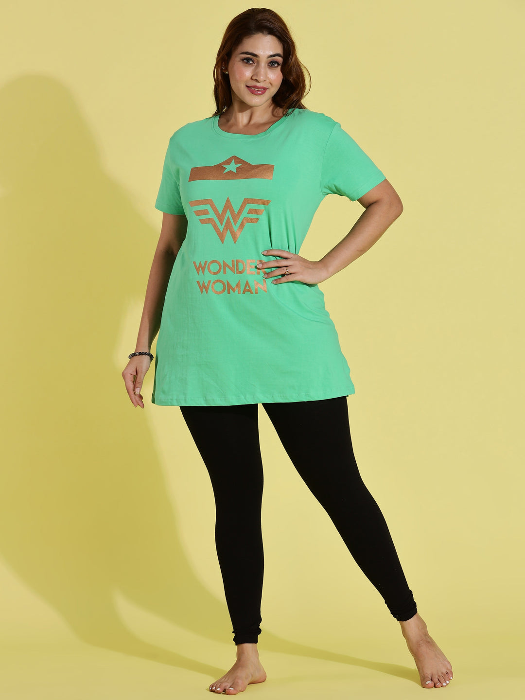 Comfortable pista green oversized long t-shirt for women