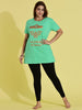 Pista Green Oversized Long T-Shirt for Women with Comfortable Fit Design