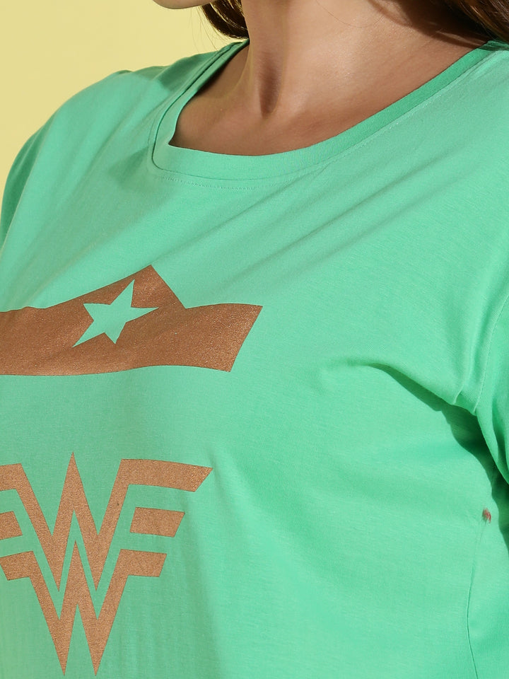 Comfortable pista green oversized long t-shirt for women