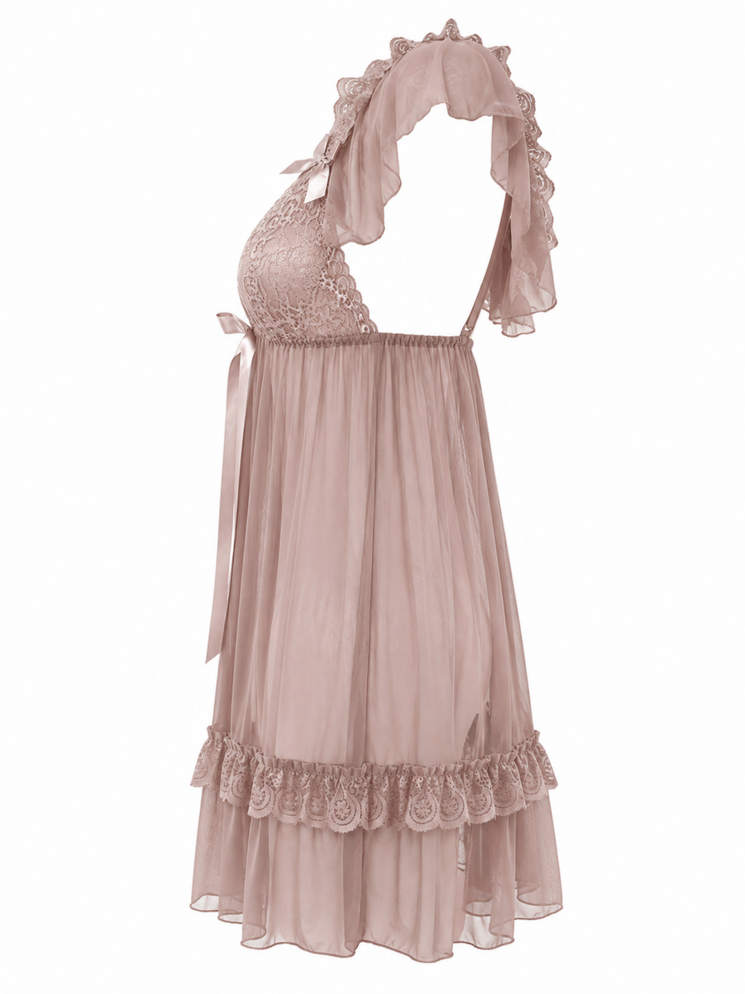 Nude powernet lace babydoll dress for women online