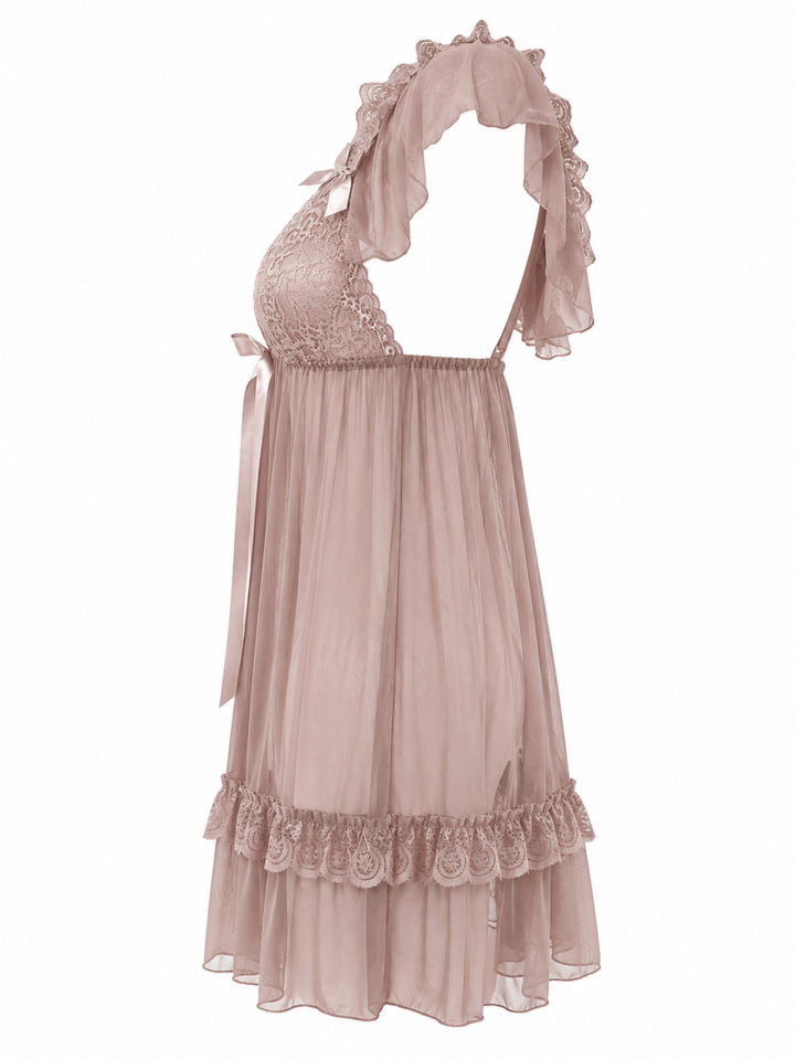 Nude powernet lace babydoll dress for women online