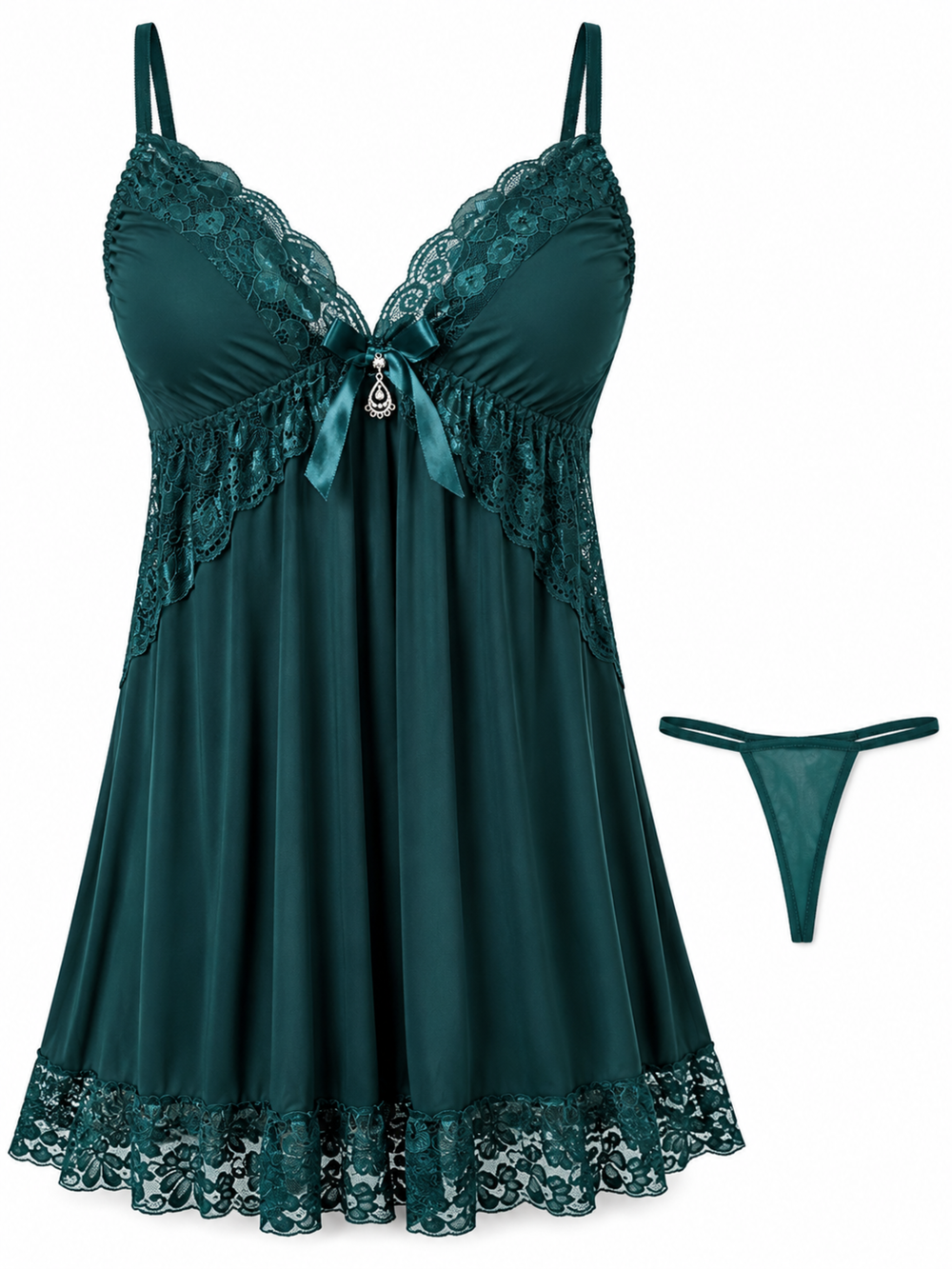 Emerald green premium V-neck babydoll dress for women