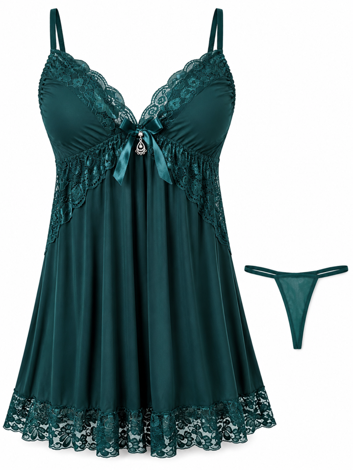 Emerald green premium V-neck babydoll dress for women