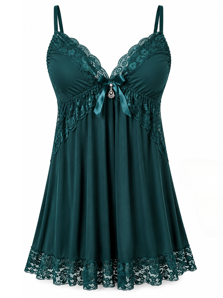 Emerald green premium V-neck babydoll dress for women