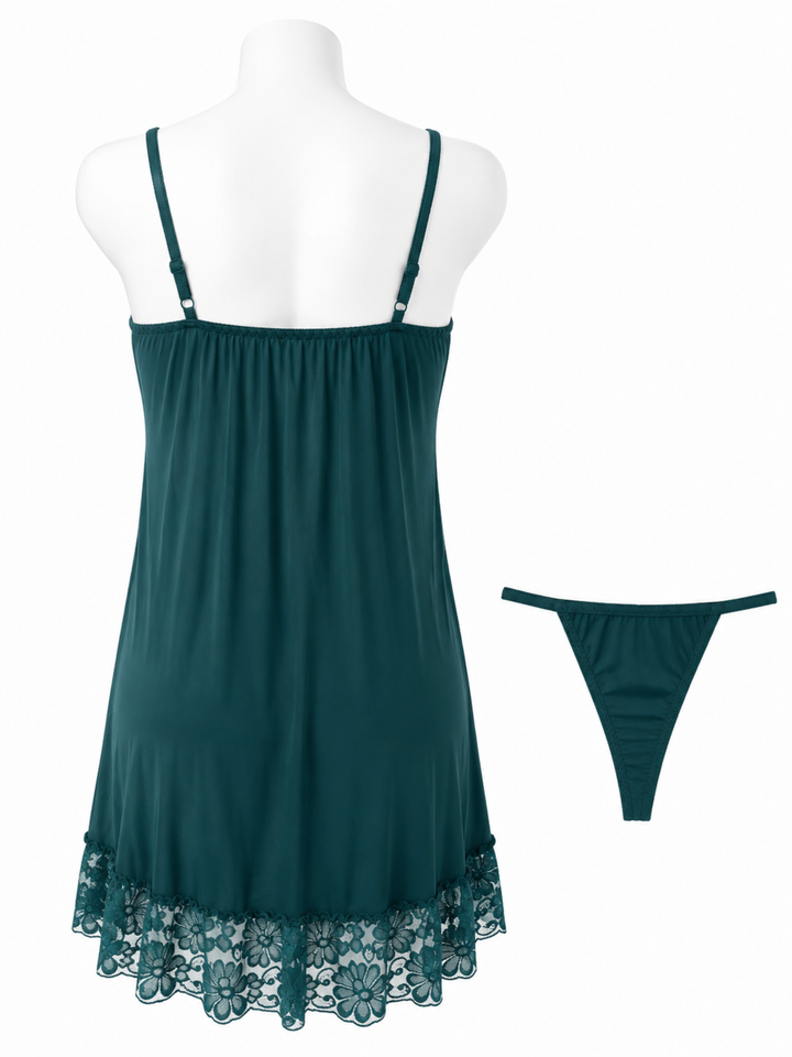 Emerald green premium V-neck babydoll dress for women