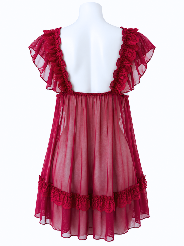 Elegant lace ruffle babydoll nightwear set online.