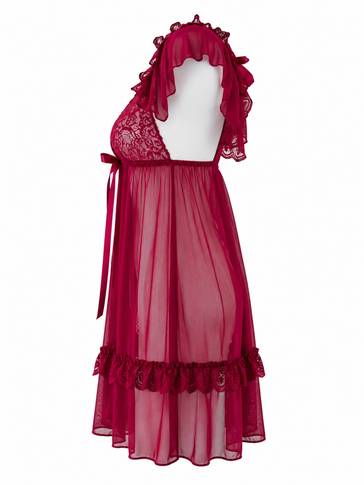 Elegant lace ruffle babydoll nightwear set online.