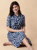 Indigo Doodles Aesthetic PolyBlend Modern Nighty for Women