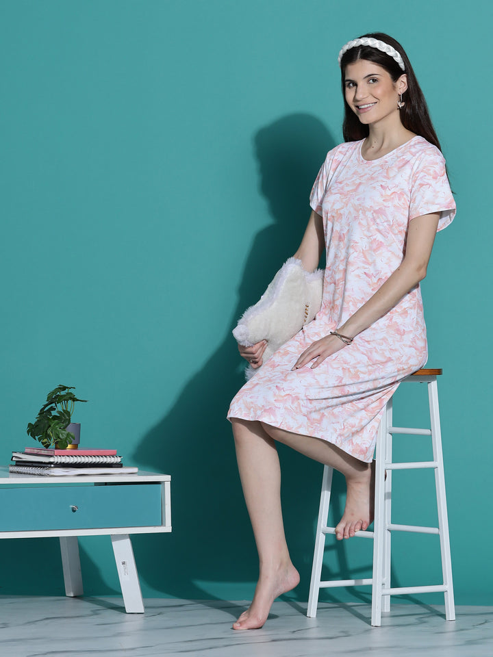 Gloss malai peach cream short night dress for women