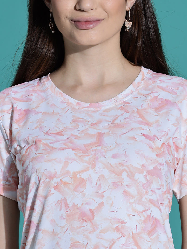 Gloss malai peach cream short night dress for women