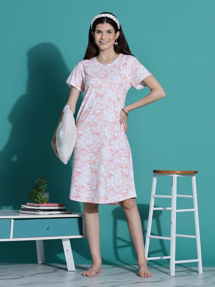 Gloss malai peach cream short night dress for women