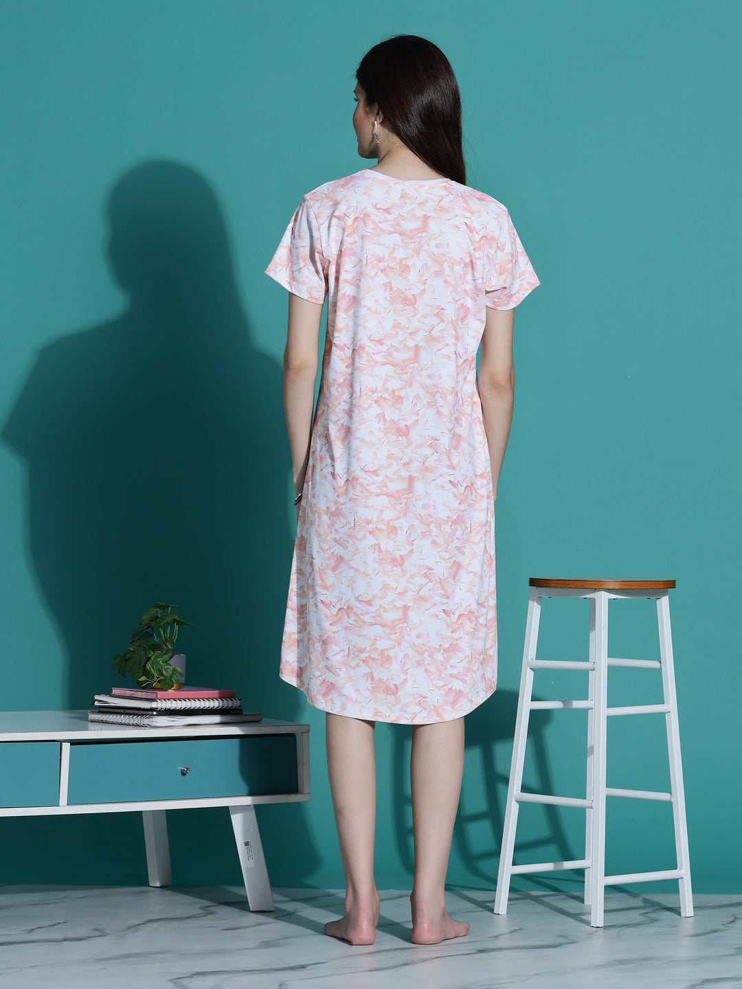 Gloss malai peach cream short night dress for women