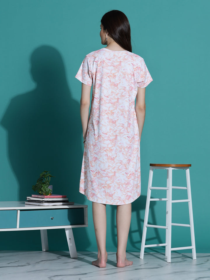 Gloss malai peach cream short night dress for women