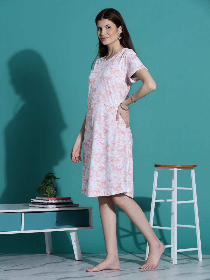 Gloss malai peach cream short night dress for women