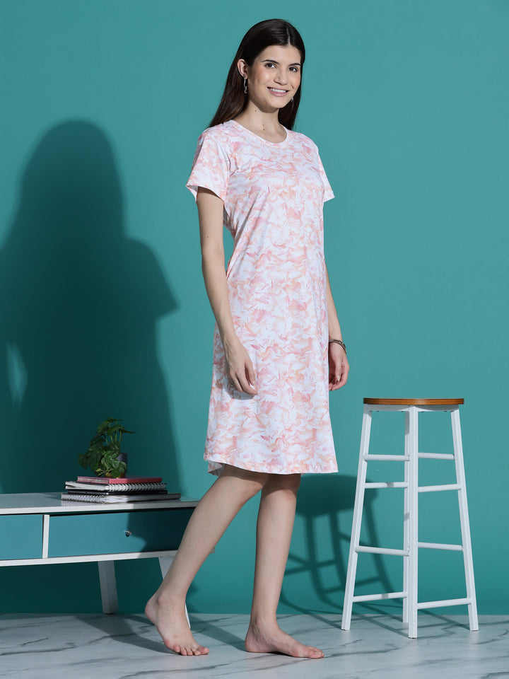 Gloss malai peach cream short night dress for women