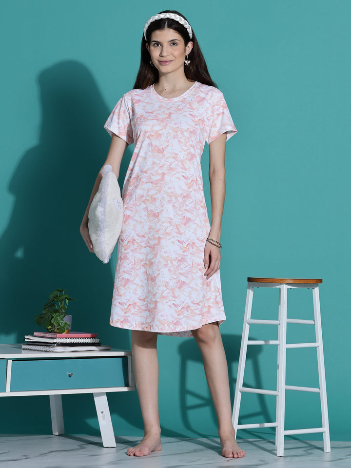 Gloss malai peach cream short night dress for women