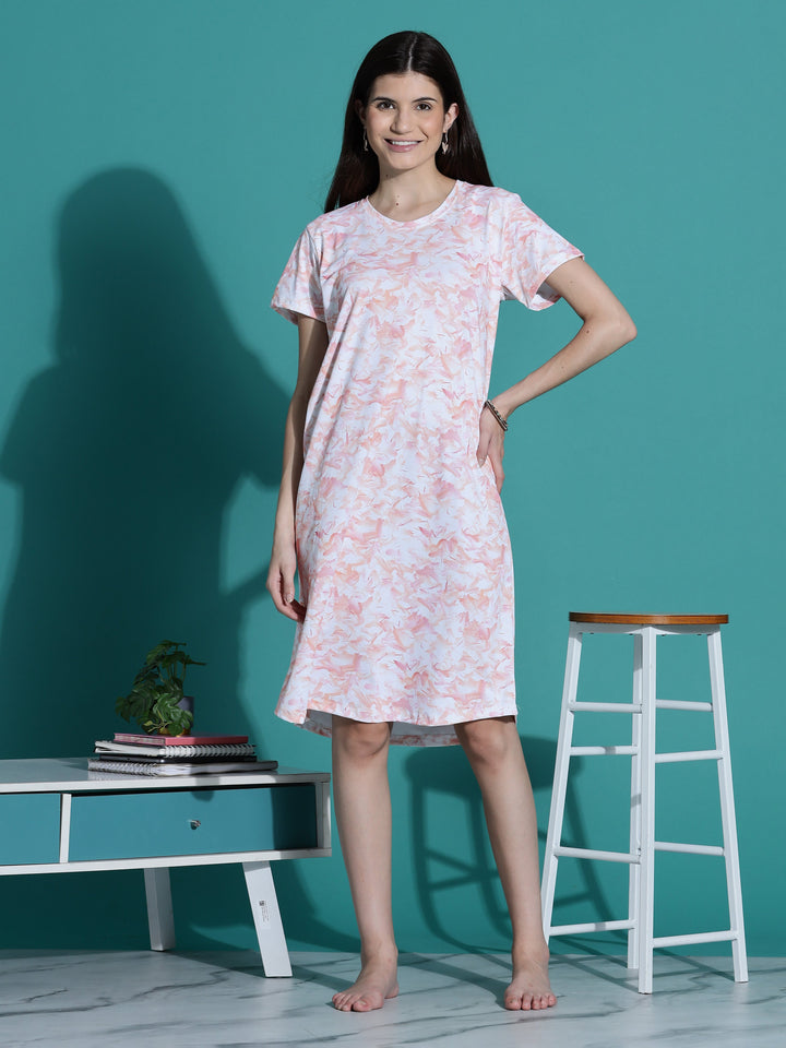Gloss malai peach cream short night dress for women