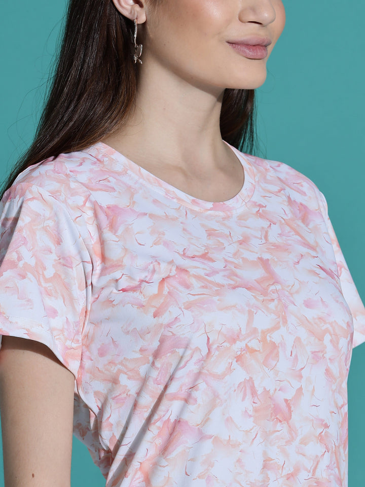 Gloss malai peach cream short night dress for women
