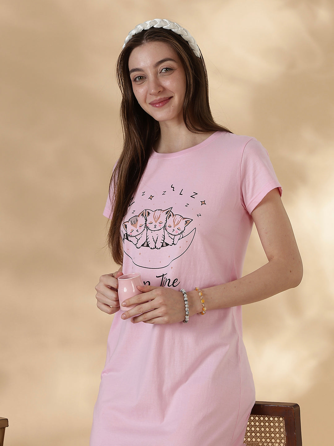 Pink knee length plus size nightwear for women with soft comfy fit