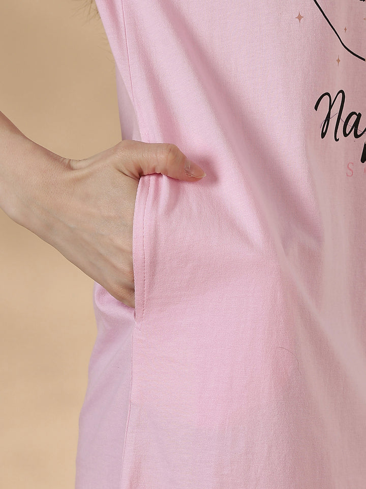 Pink knee length plus size nightwear for women with soft comfy fit