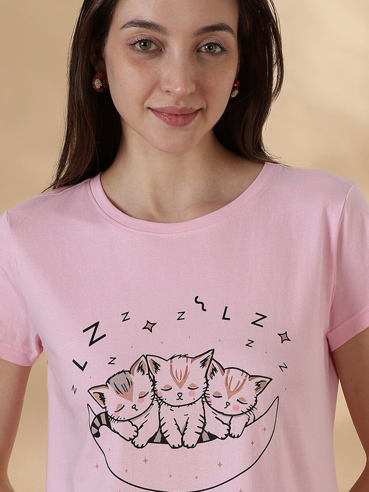 Pink knee length plus size nightwear for women with soft comfy fit