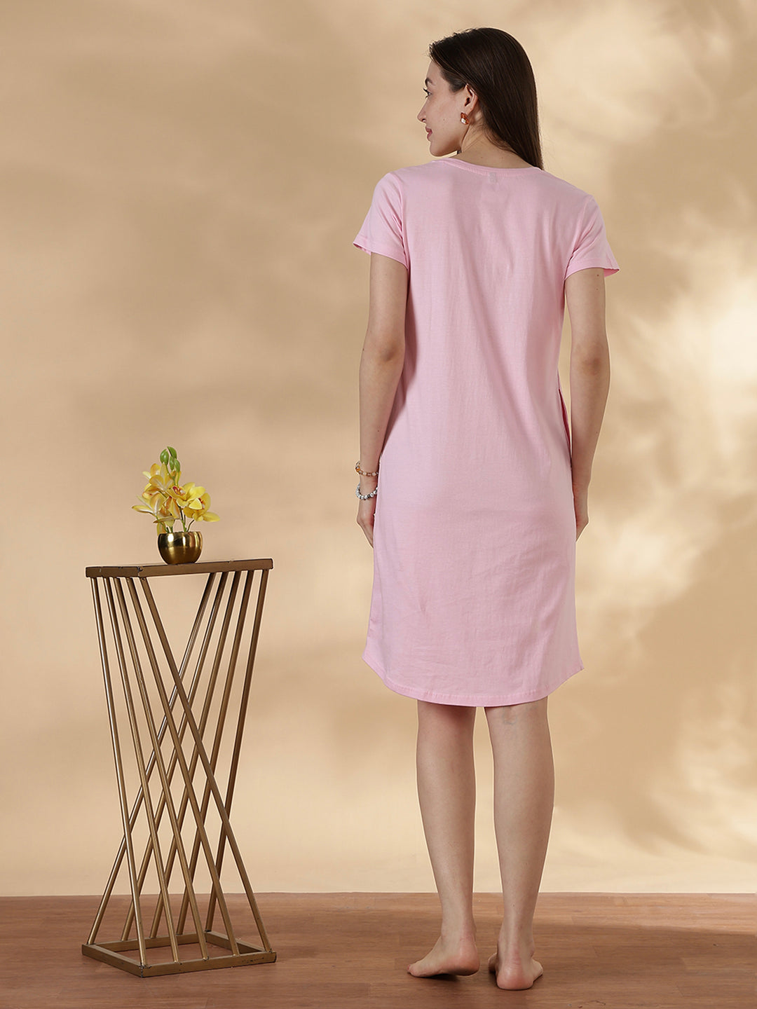 Pink knee length plus size nightwear for women with soft comfy fit
