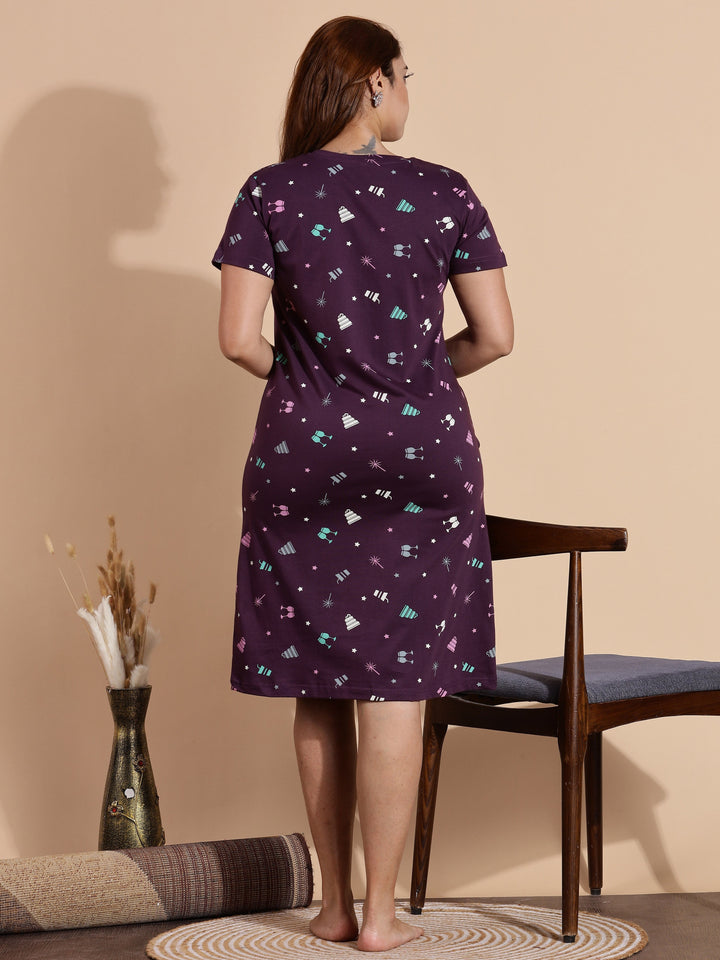 M-7XL relaxed fit wine hosiery cotton short nighty for women