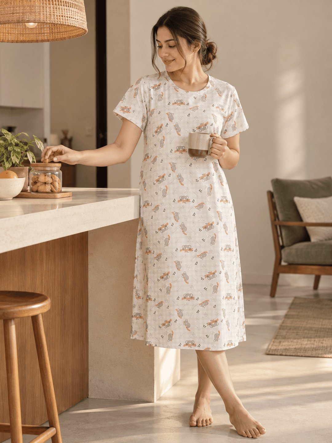 Koala print short nighty dress for women online