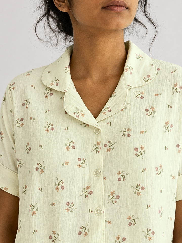 vanilla glow vintage floral korean style night suit set