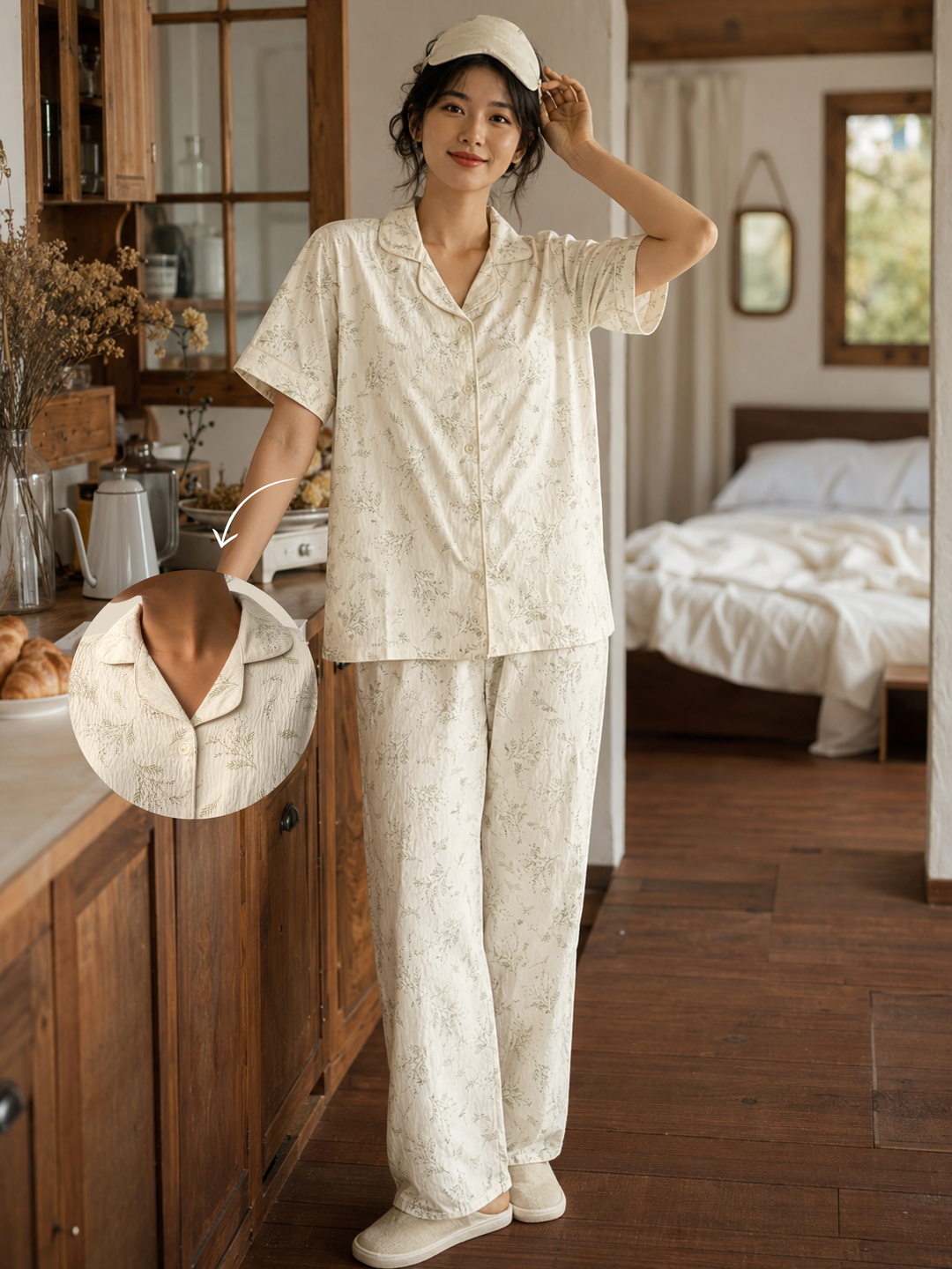 Buttercream botanical sprig korean style night suit set