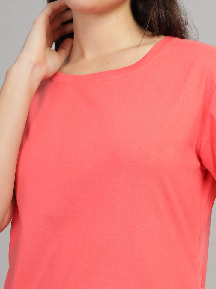 Coral Cotton Longline T-Shirt for Women with Comfy Fit