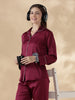 Royal Maroon Satin Long Sleeve Loungewear Set with Rich Finish